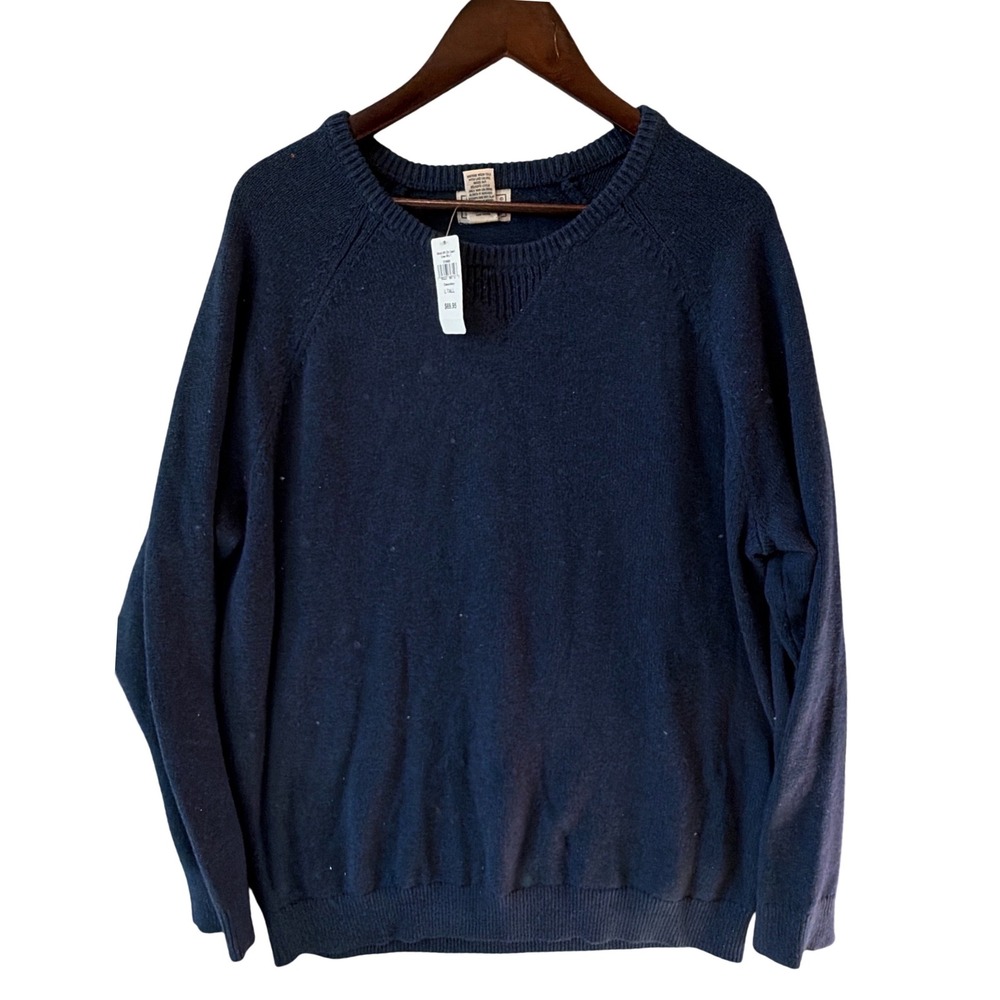 LL Bean Wicked Soft Cotton Cashmere Crew Sweater Men L Tall Navy Blue Preppy NEW